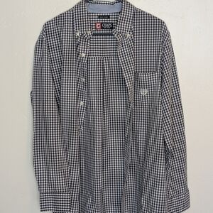 Chaps Men’s M Gingham Blue Checkered Shirt Coastal Summer Preppy Classic